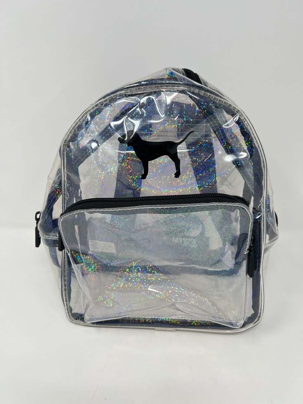 Victoria's Secret PINK Clear Glittery Transparent Mini Backpack with Dog Logo